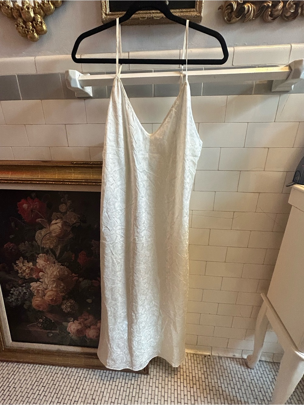 Vintage Pollinaise Ivory Slip Dress with Delicate Jacquard Texture